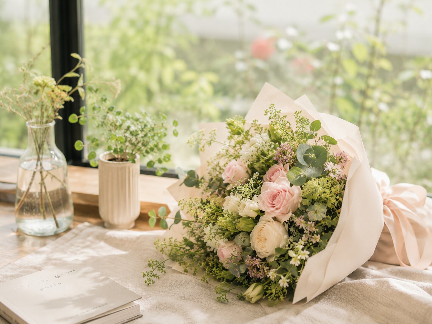 窓辺に飾られた季節の花